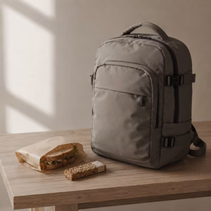 Essen und Handgepäck auf einem Tisch Handgepäck-Regeln für Handgepäck-Regelnde