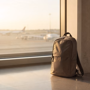 Rucksack auf dem Boden am Flughafen Handgepäck-Regeln für Handgepäck-Regelnde