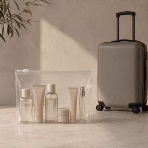Transparenter Flüssigkeitsbeutel mit kleinen Reisebehältern Was muss alles in den 1 Liter Beutel Handgepäck? Handgepäck-Regeln für Handgepäck-Regelnde