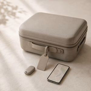 Reisekoffer mit Smartphone und Gepäcktracker Wie kann ich mein Gepäck auf meinem Flug verfolgen? Handgepäck-Regeln für Handgepäck-Regelnde