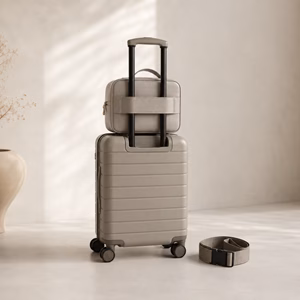 Beautycase sicher auf einem Handgepäckkoffer befestigt Wie befestige ich ein Beautycase am Koffer? Handgepäck-Regeln für Handgepäck-Regelnde
