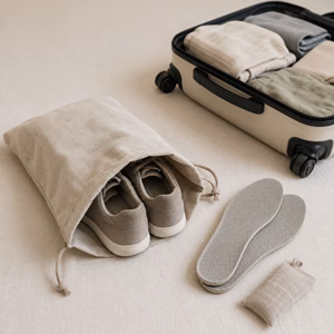 Schuhbeutel mit trockenen Reiseschuhen und Einlegesohlen Wie verhindern Schuhbeutel Gerüche? Handgepäck-Regeln für Handgepäck-Regelnde