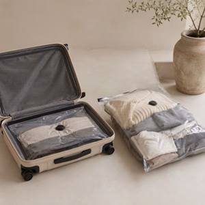 Handgepäckkoffer mit komprimierter Kleidung in Taschen Wofür werden Kompressionstaschen verwendet? Handgepäck-Regeln für Handgepäck-Regelnde