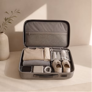 Kompakt gepackter Handgepäckkoffer mit Reiseutensilien Packliste nur mit Handgepäck reisen Handgepäck-Regeln für Handgepäck-Regelnde